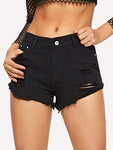 Ripped Raw Hem Denim Shorts