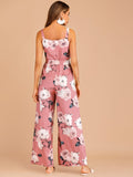 Floral Print Zip Back Belted Cami Jumpsuit