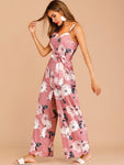 Floral Print Zip Back Belted Cami Jumpsuit