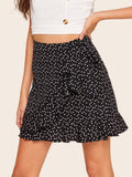 Ruffle Trim Wrap Tie Waist Skirt