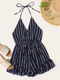 Drawstring Waist Striped Romper