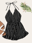 Drawstring Waist Striped Romper