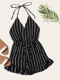 Drawstring Waist Striped Romper