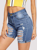 Distressed Rolled Hem Denim Cycling Shorts