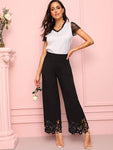 Laser Cut Panel Wide Leg Pants