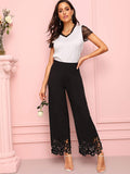 Laser Cut Panel Wide Leg Pants