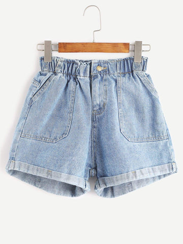 Plus Rolled Hem Pocket Denim Shorts