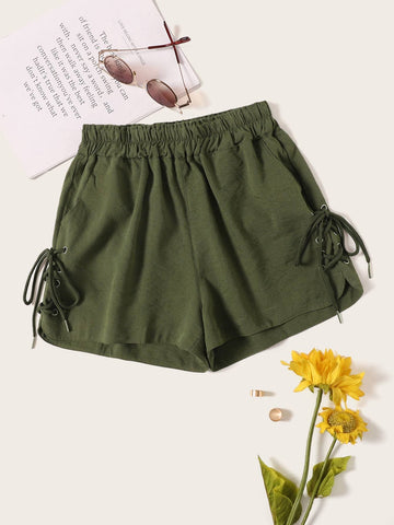 Lace-up Elastic Waist Shorts