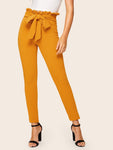 Paperbag Waist Skinny Pants With Belt