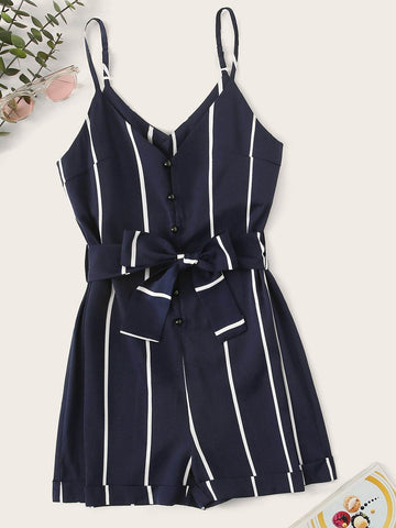 Striped Belted Playsuit