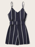 Striped Belted Playsuit