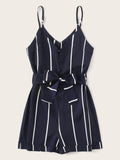 Striped Belted Playsuit