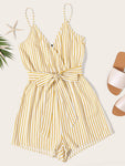 Surplice Striped Self Belted Wrap Romper