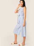 Slant Pocket Sleeveless Striped Belted Jumpsuit