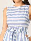 Slant Pocket Sleeveless Striped Belted Jumpsuit