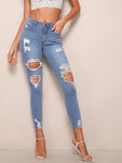 Distressed Faded Skinny Jeans