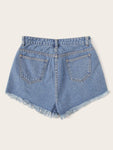 Ripped Detail Raw Hem Denim Shorts