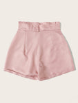 Button Front Belted Paperbag Shorts