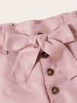 Button Front Belted Paperbag Shorts