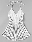 Plus Drawstring Waist Striped Cami Romper