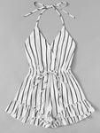 Plus Drawstring Waist Striped Cami Romper