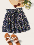 Ditsy Floral Print Paperbag Waist Skirt