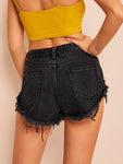 Raw Hem Button Fly Denim Shorts