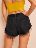 Raw Hem Button Fly Denim Shorts