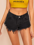 Raw Hem Button Fly Denim Shorts