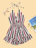 Drawstring Waist Striped Romper