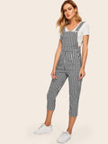 Gingham Pocket Side Pinafore Jumpsuits