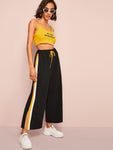 Striped Slit Side Drawstring Waist Pants