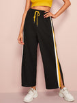 Striped Slit Side Drawstring Waist Pants