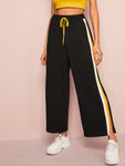 Striped Slit Side Drawstring Waist Pants