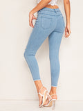 Ripped Zip Detail Skinny Jeans