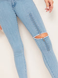 Ripped Zip Detail Skinny Jeans