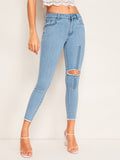 Ripped Zip Detail Skinny Jeans