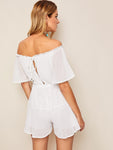 Off Shoulder Knot Contrast Lace Romper