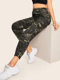 Pocket Patched Elastic Hem Camo Pants With Chain