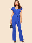 70s Layered Sleeve Belted Flare Leg Jumpsuit