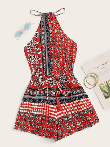 Tribal Print Knot Romper