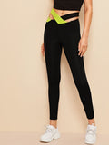 Crisscross Colorblock Waist Crop Leggings