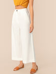 Button Front Wide Leg Crinkle Pants