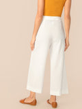 Button Front Wide Leg Crinkle Pants