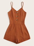 Button Front Solid Cami Playsuit