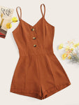 Button Front Solid Cami Playsuit