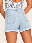 Ripped Rolled Hem Denim Shorts