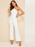 Double Strappy One Shoulder Wide Leg Jumpsuit