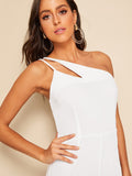 Double Strappy One Shoulder Wide Leg Jumpsuit