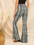 Snakeskin Print Flare Leg Pants